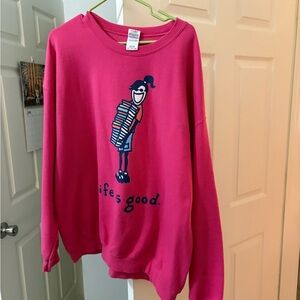 Size 2XL Life Is Good Vibrant Pink Graphic Sweatshirt